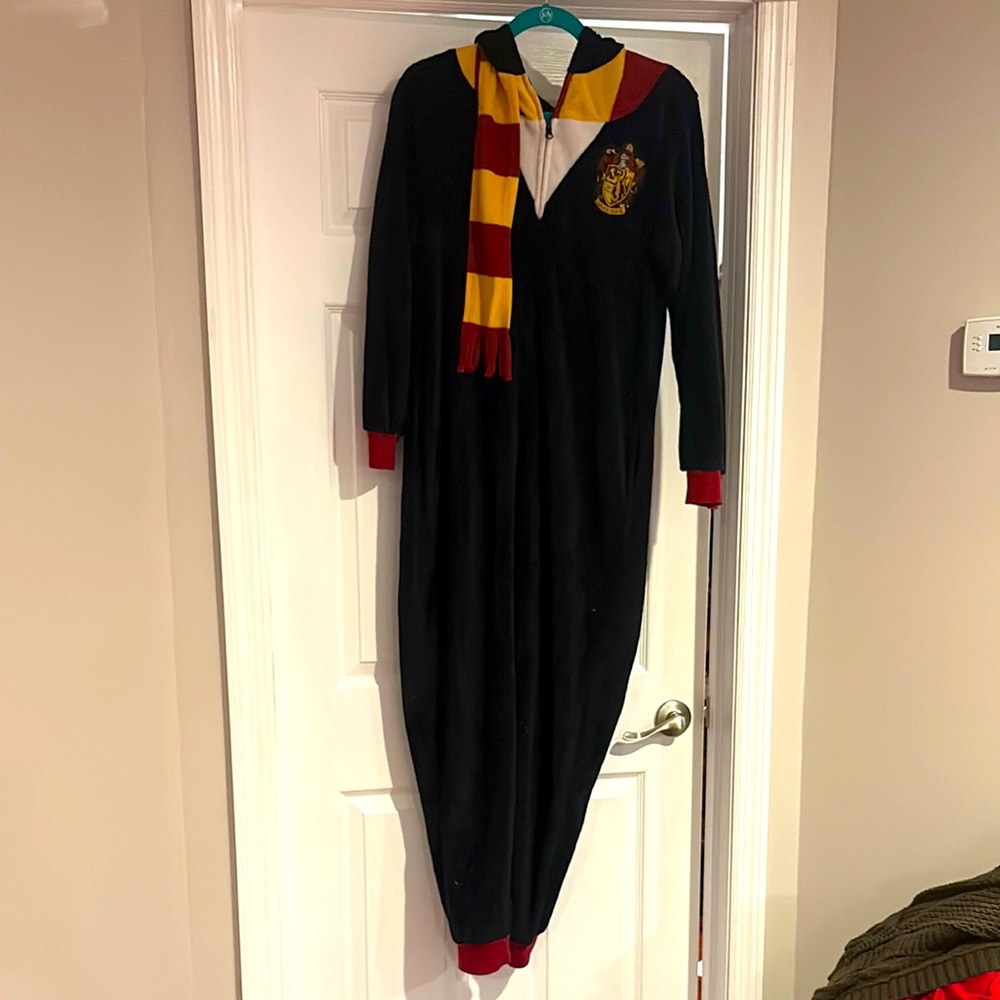 Black Hooded Onesie with Gryffindor Crest and Scarf